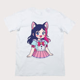 Kawaii otaku fashion T-shirt styled with green pleated skirt
